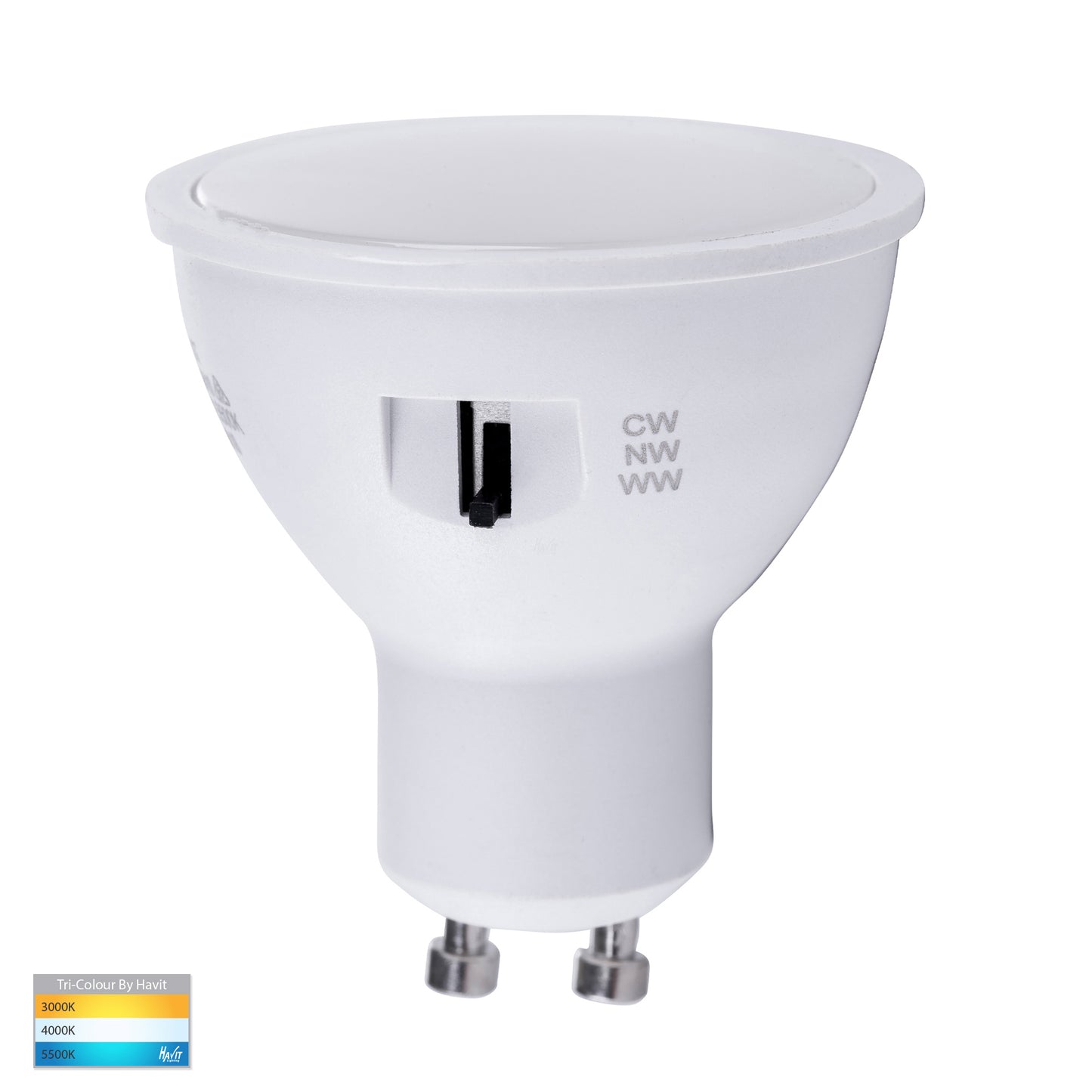 AAEC9585T - 5w Tri Colour GU10 240v LED Globe - 3000k, 4000k, 5500k