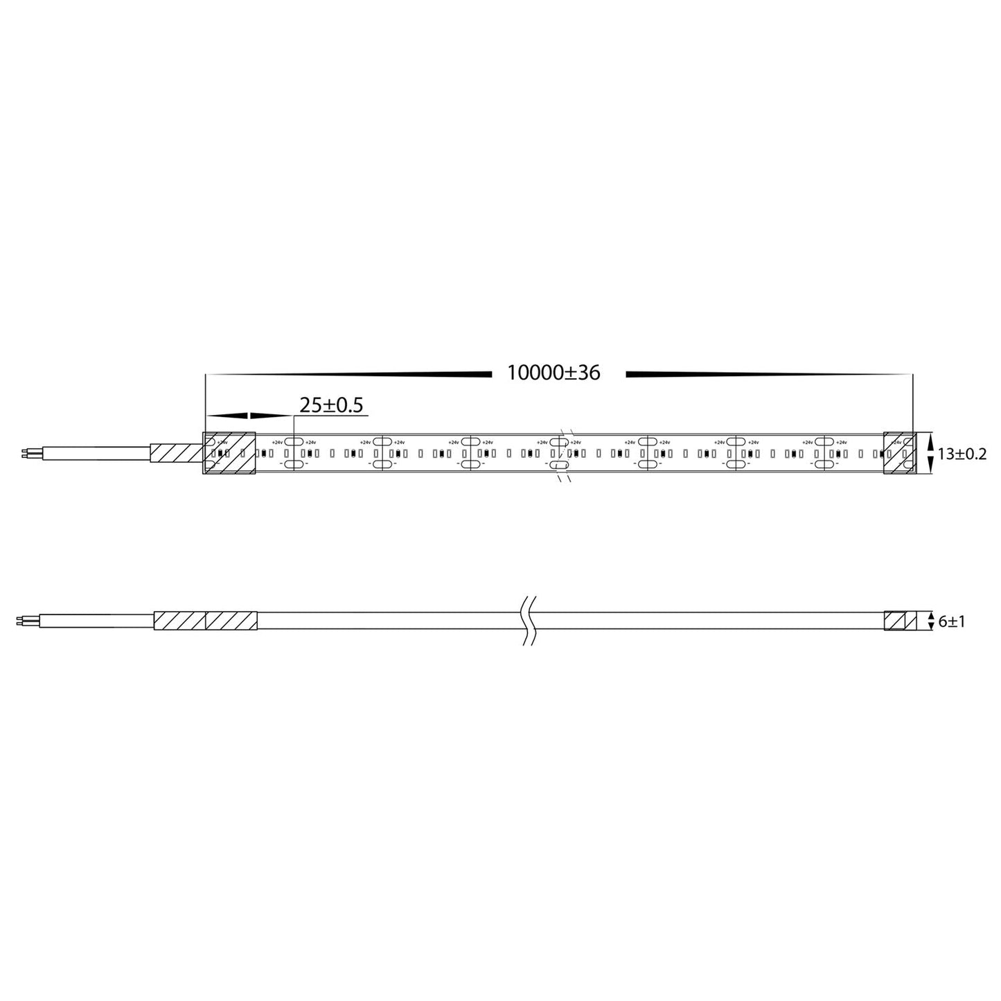 HCP-3365143-10M - 10 metre roll 14.4w 24v DC 240LED 3000k IP67 Long Run LED Strip