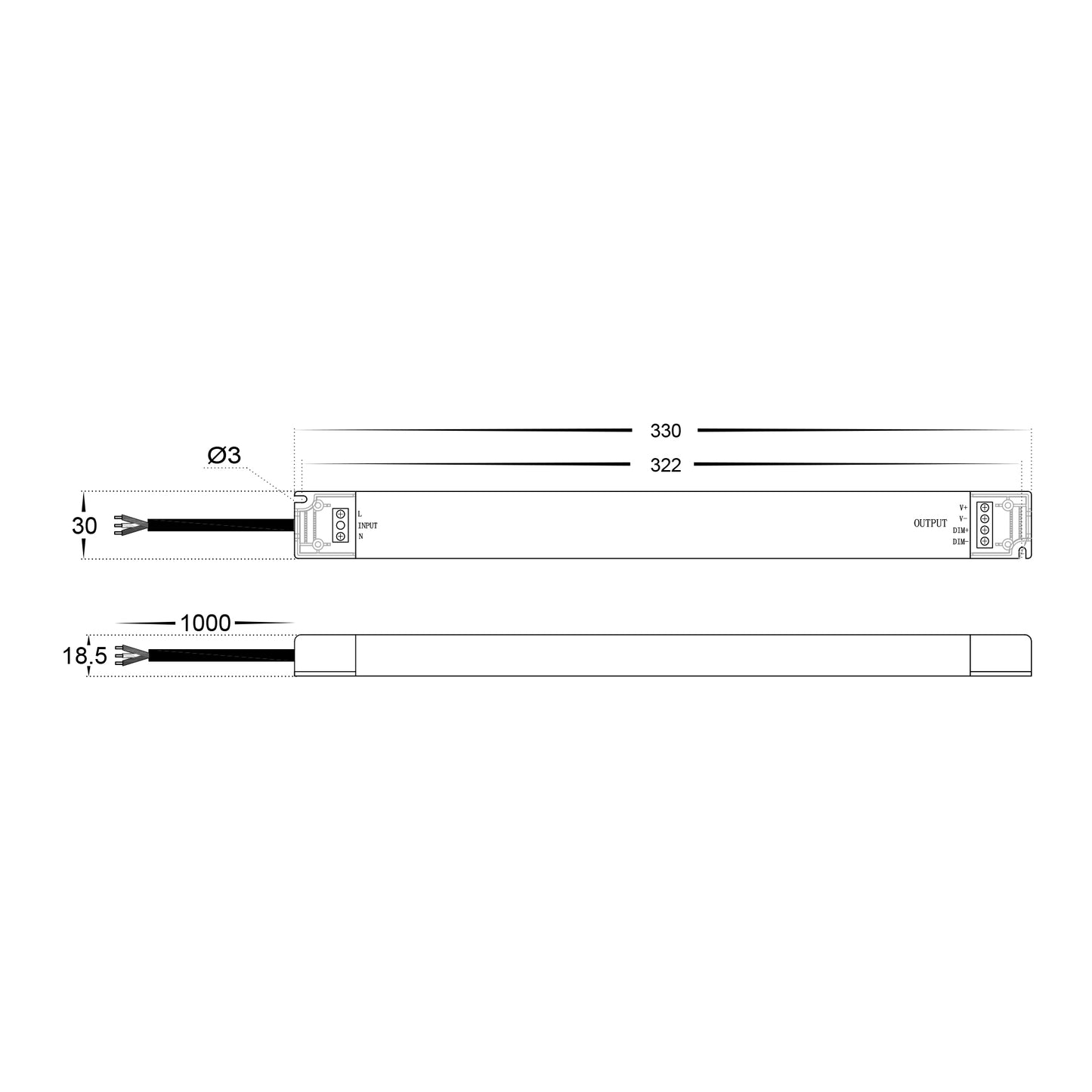 HV9662-100W IP20 Triac + 0-1/10v 2 in 1 Dimmable LED Driver