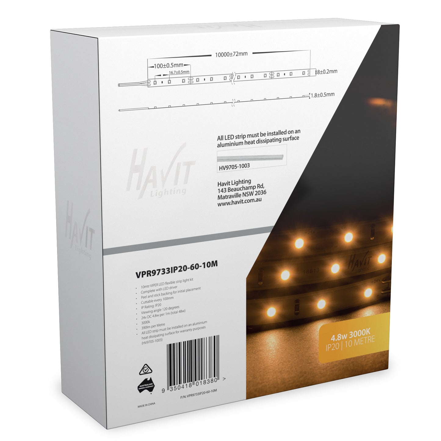 VPR9733IP20-60-10M - VIPER 4.8w 10m LED Strip kit 3000k