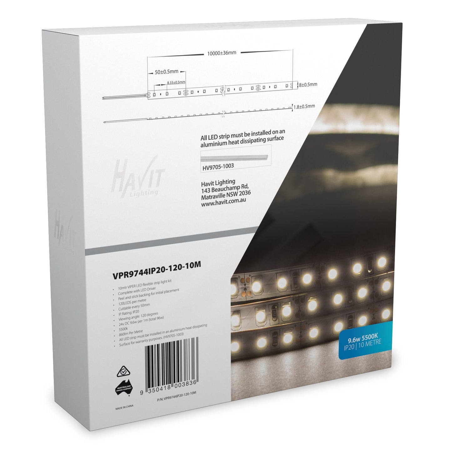 VPR9744IP20-120-10M - VIPER 9.6w 10m LED Strip kit 5500k