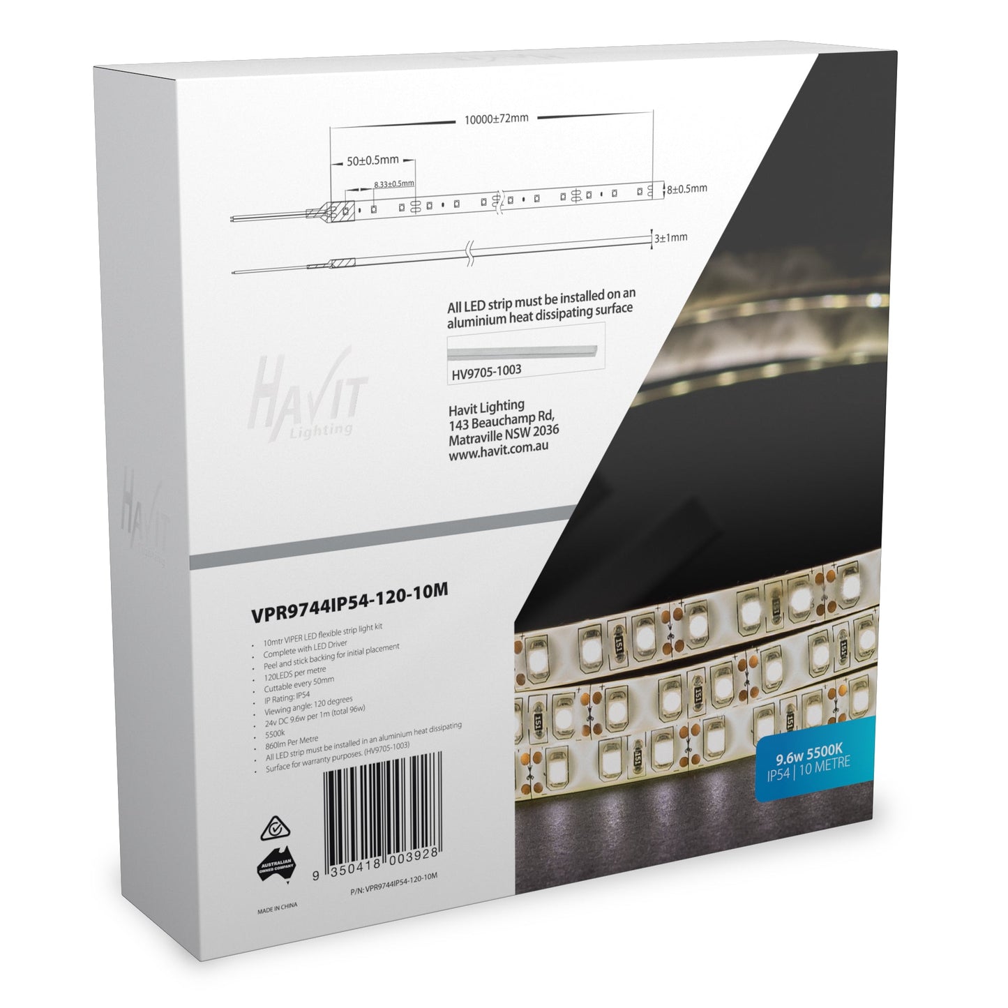 VPR9744IP54-120-10M - VIPER 9.6w 10m LED Strip kit 5500k