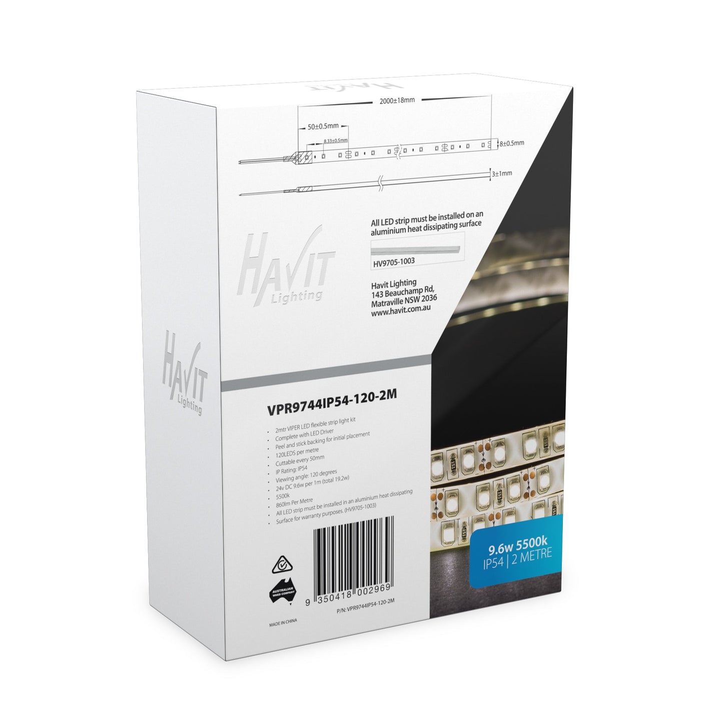 VPR9744IP54-120-2M - VIPER 9.6w 2m LED Strip kit 5500k
