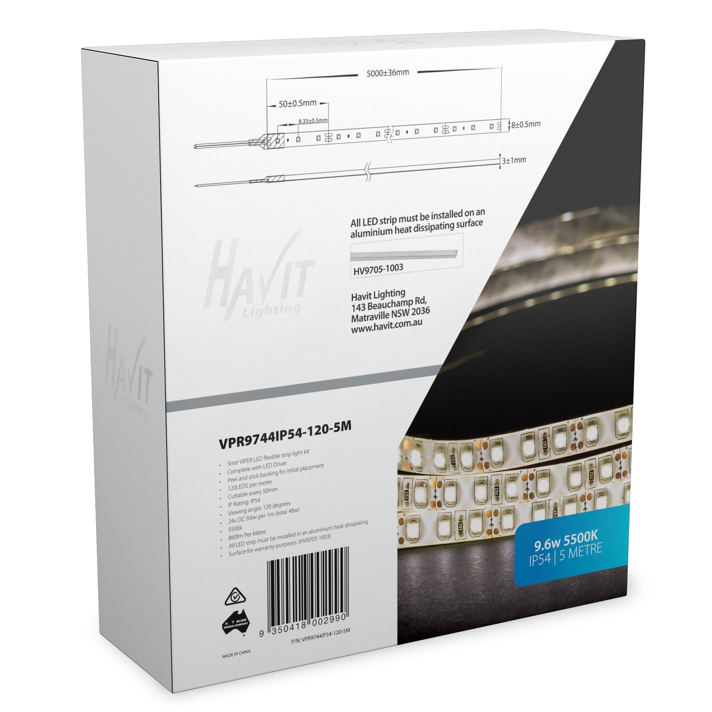 VPR9744IP54-120-5M - VIPER 9.6w 5m LED Strip kit 5500k