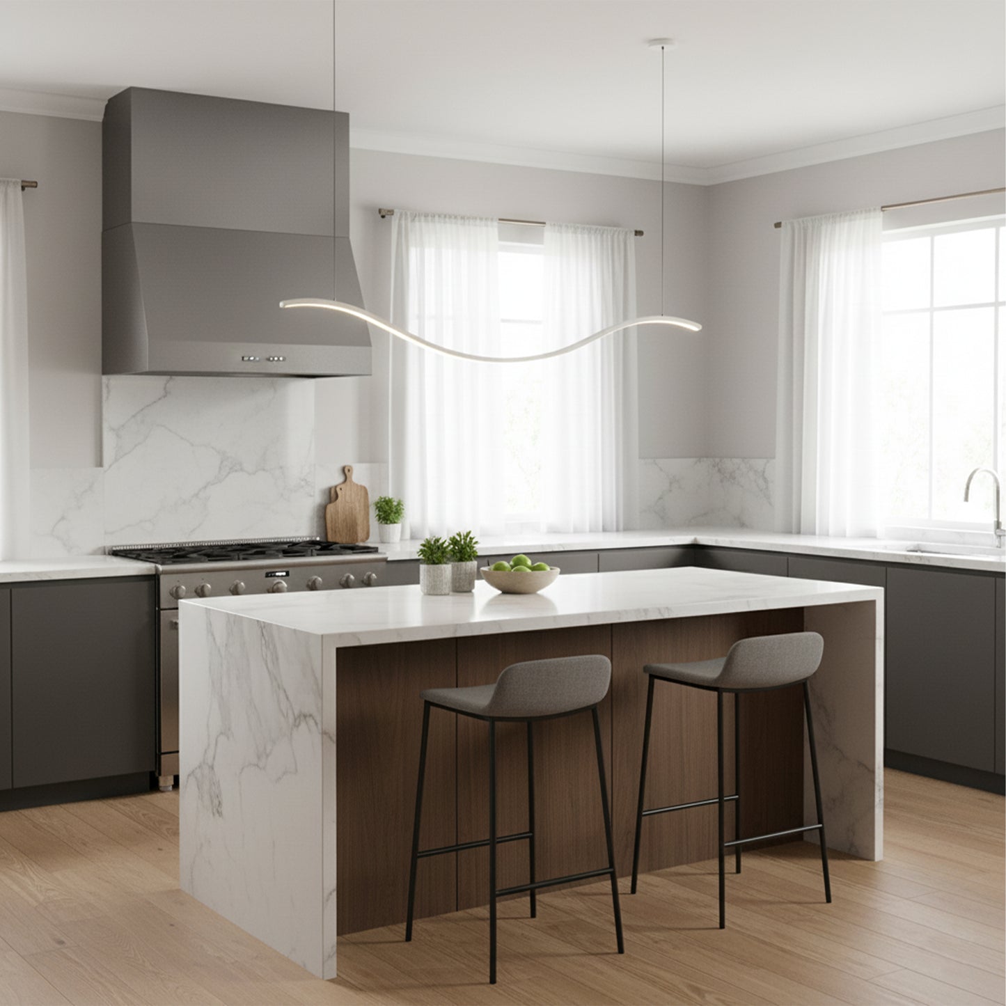 HCP-663500 - White 1500mm Wave 50w LED Pendant