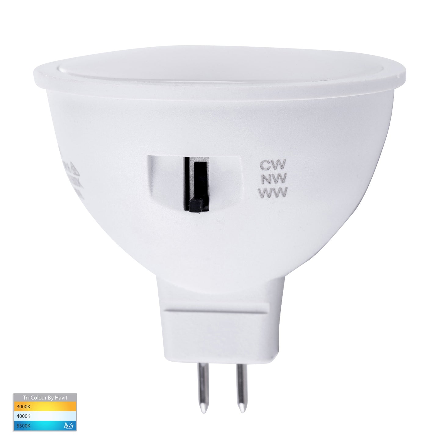 AAEC9587T -  5w Tri Colour MR16 12v DC LED Globe - 3000k, 4000k, 5500k