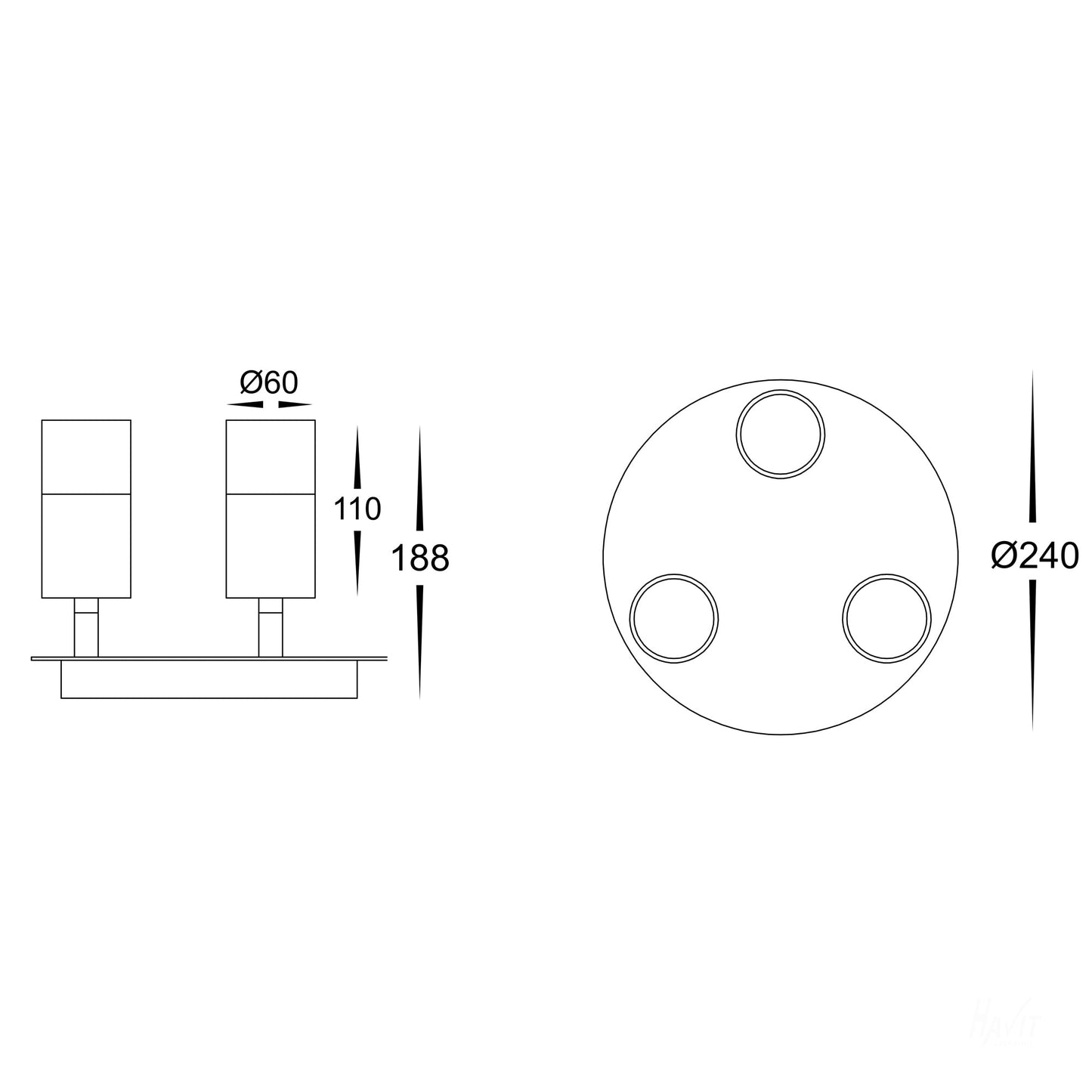 HV4001T-3-TTM-RND - Tivah Titanium Aluminium 3 Light Round Plate