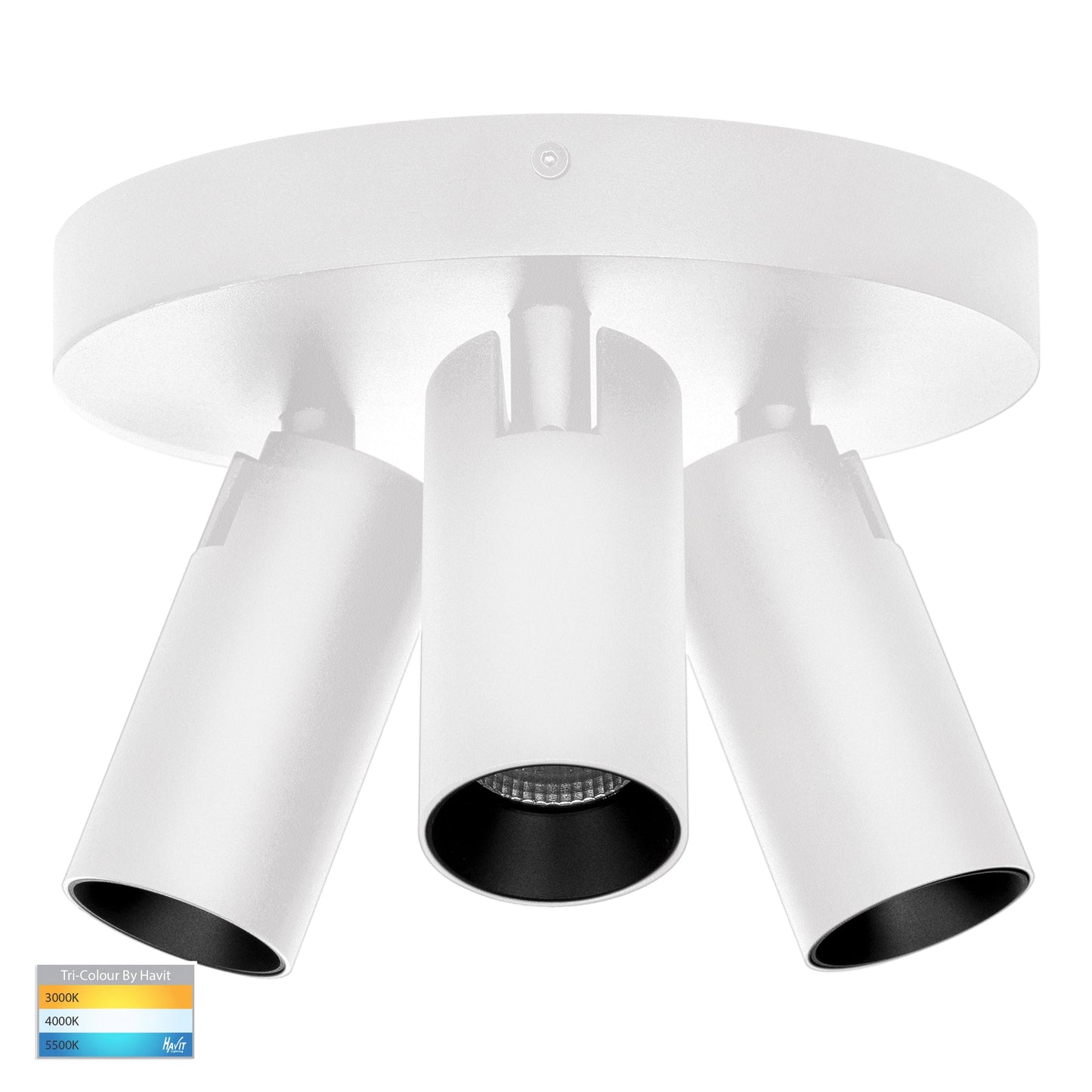 HV4002T-3-WHT-RND - Revo White 3 Light TRI Colour Round Plate