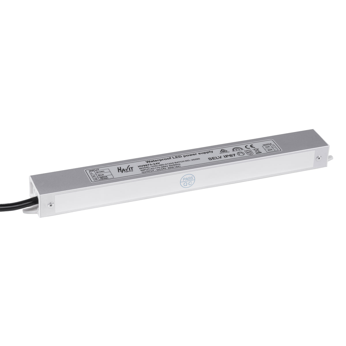 HV9673-24V - 60w 24v DC IP67 Weatherproof LED Driver with Flex & Plug