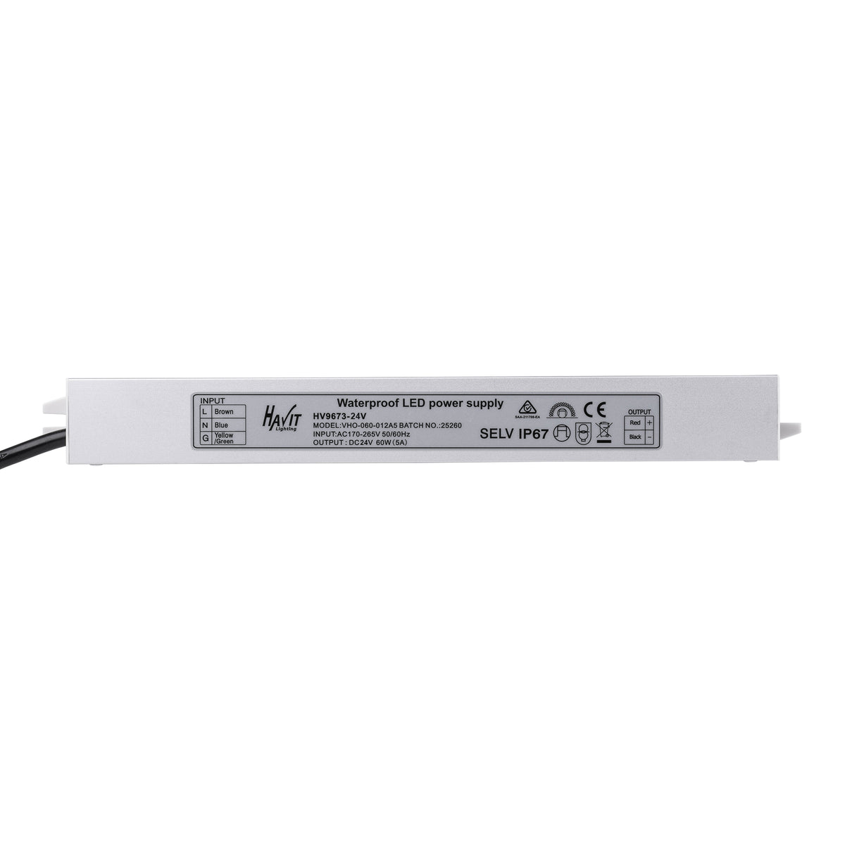 HV9673-24V - 60w 24v DC IP67 Weatherproof LED Driver with Flex & Plug