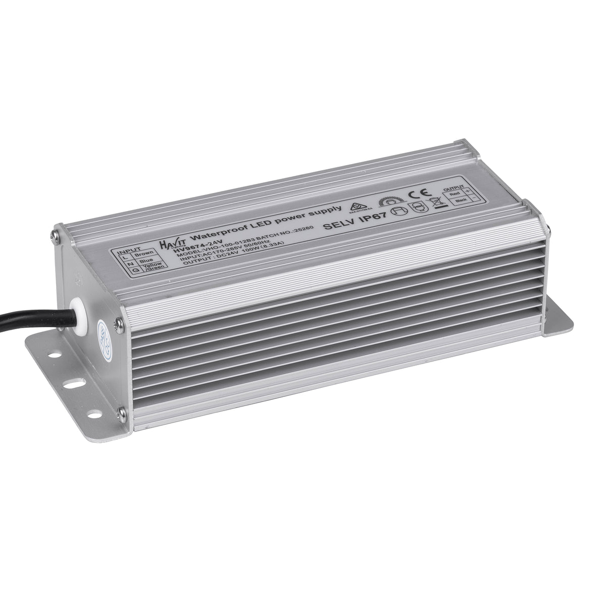 HV9674-24V - 100w 24v DC IP67 Weatherproof LED Driver with Flex & Plug