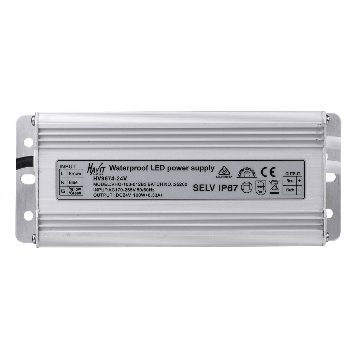 HV9674-24V - 100w 24v DC IP67 Weatherproof LED Driver with Flex & Plug