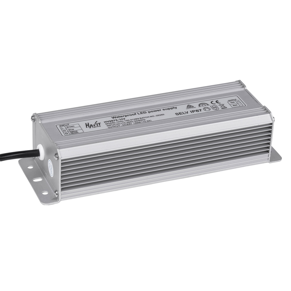 HV9675-24V - 150w 24v DC IP67 Weatherproof LED Driver with Flex & Plug