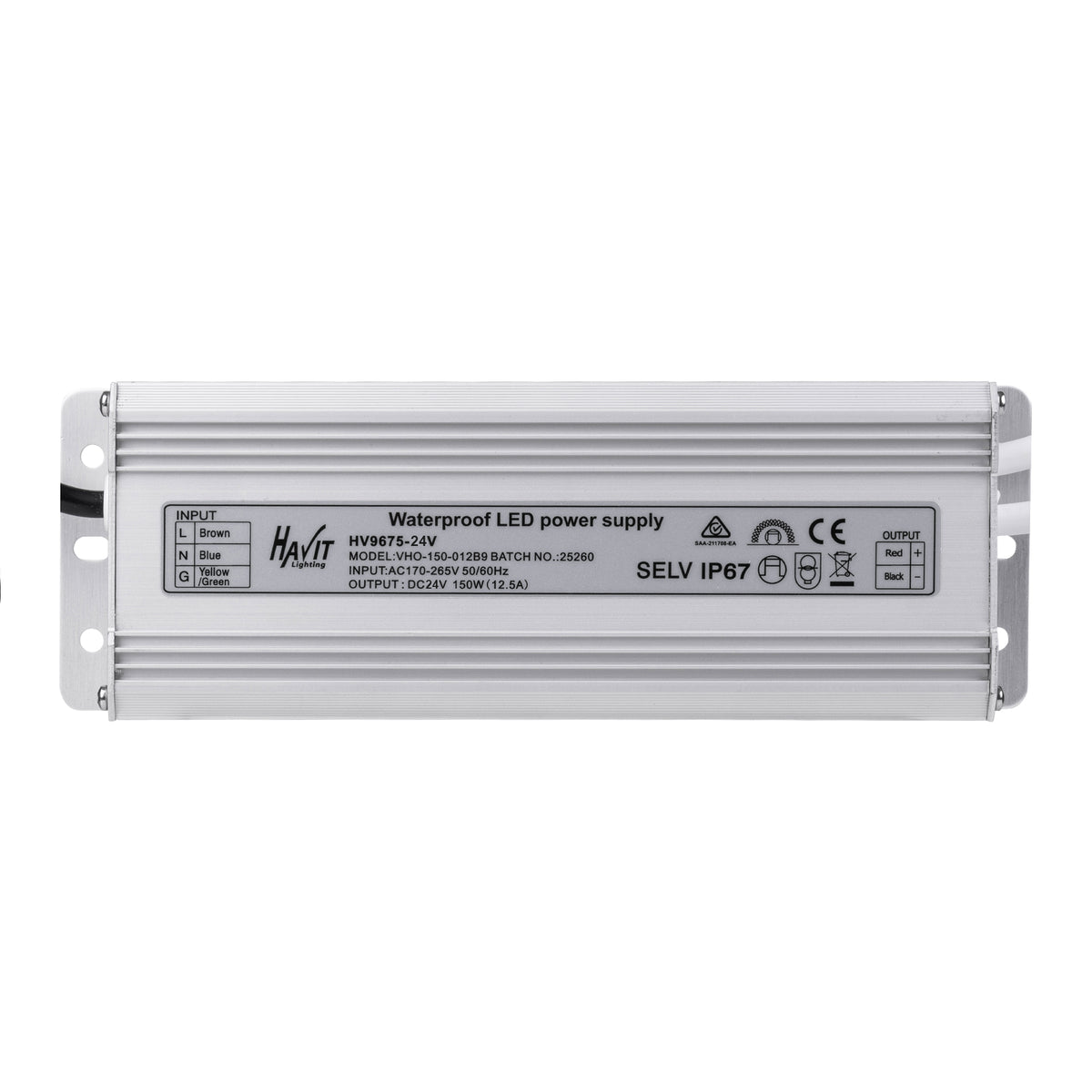 HV9675-24V - 150w 24v DC IP67 Weatherproof LED Driver with Flex & Plug
