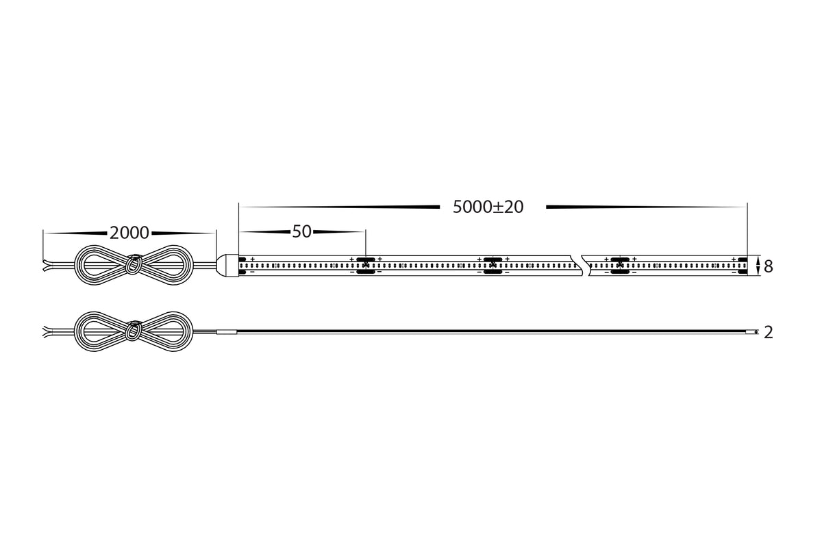 HV9761-IP20-320-3K-10M - 24v DC 9.6w IP20 3000k COB LED Strip - 10m Length